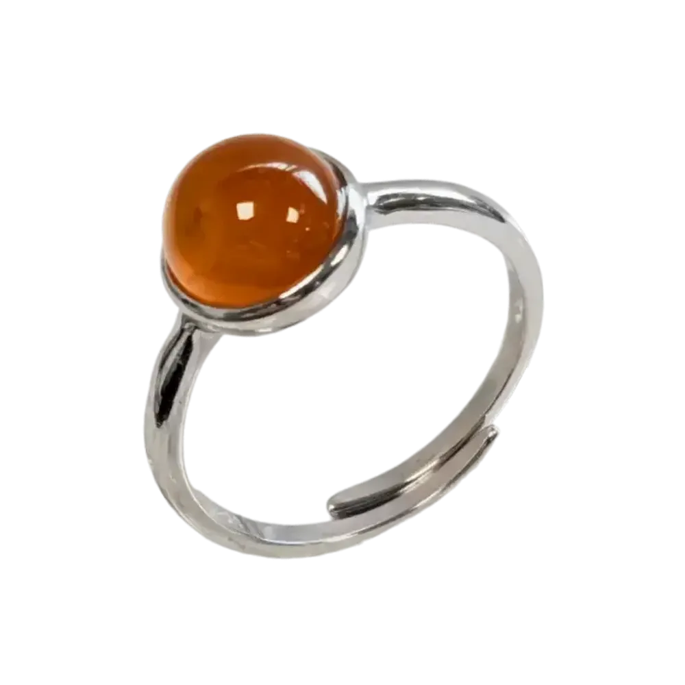 Jewelry - 925 Silver Ring Adjustable Round Carnelian A+ 8mm - ARABESK