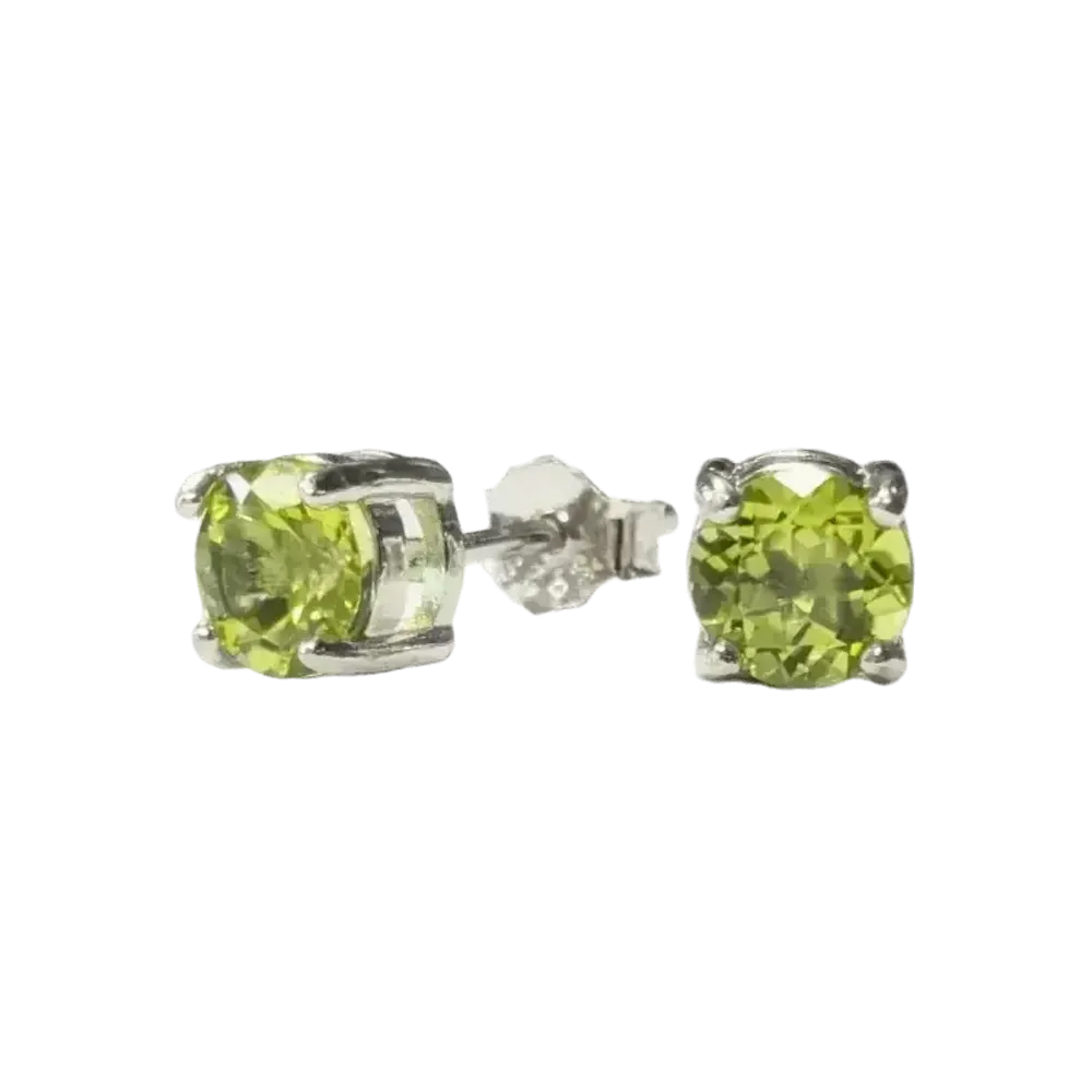Jewelry - Round Solitaire Earrings 925 Silver Faceted Peridot AA 5mm - ARABESK
