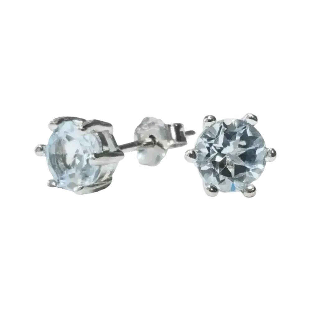 Bijoux - Boucles d'Oreilles Rondes Solitaire Argent 925 Topaze Bleue Facettée AA 5mm - ARABESK