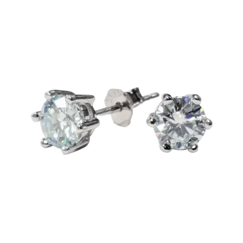 Bijoux - Boucles d'Oreilles Rondes Solitaire Argent 925 Moissanite Facettée AA 5mm - ARABESK