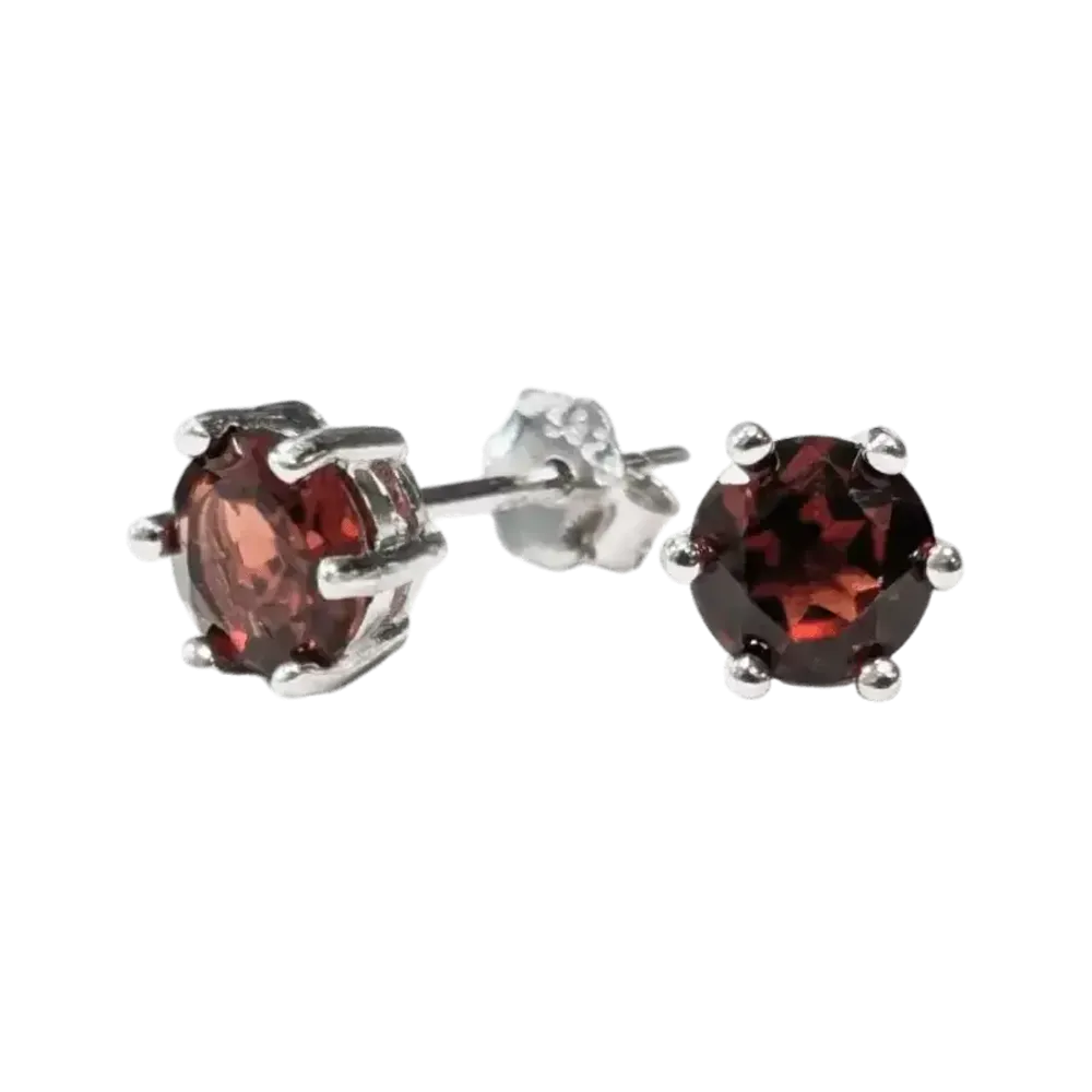 Jewelry - Round Solitaire Earrings 925 Silver Faceted Red Garnet AA 5mm - ARABESK