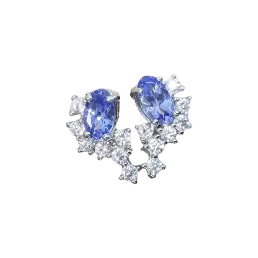 Jewelry - 925 Silver Oval Earrings Tanzanite and AA Rhinestones 3x5mm - ARABESK