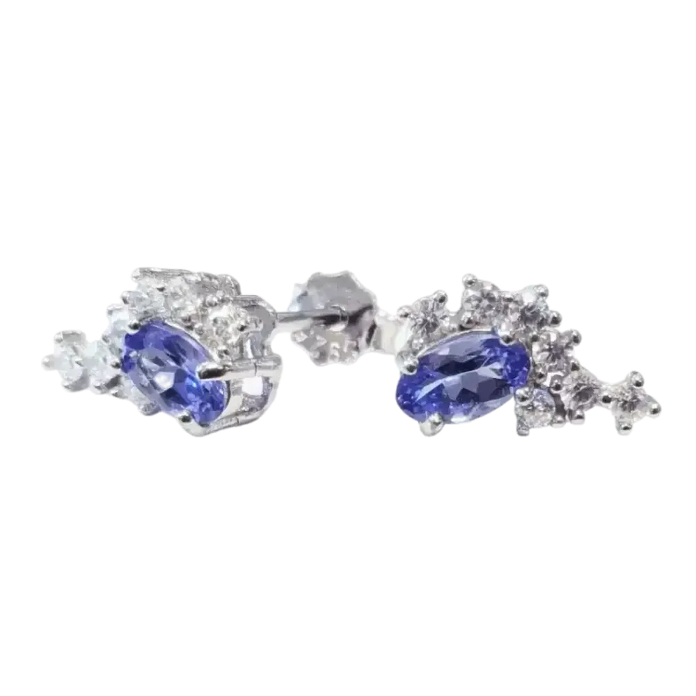 Jewelry - 925 Silver Oval Earrings Tanzanite and AA Rhinestones 3x5mm - ARABESK