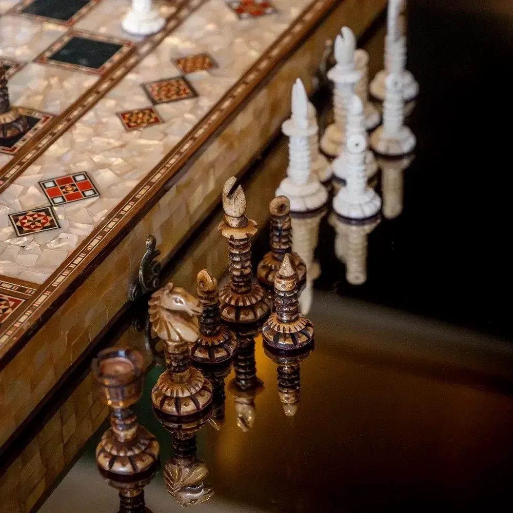 Gifts - Mother of Pearl and Olive Wood Backgammon & Chess Board Set - MAISON ROSHI - LUXURY ENTERTAINMENT CABINETS