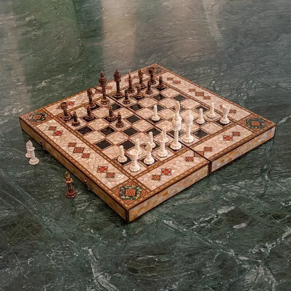 Gifts - Mother of Pearl and Olive Wood Backgammon & Chess Board Set - MAISON ROSHI - LUXURY ENTERTAINMENT CABINETS