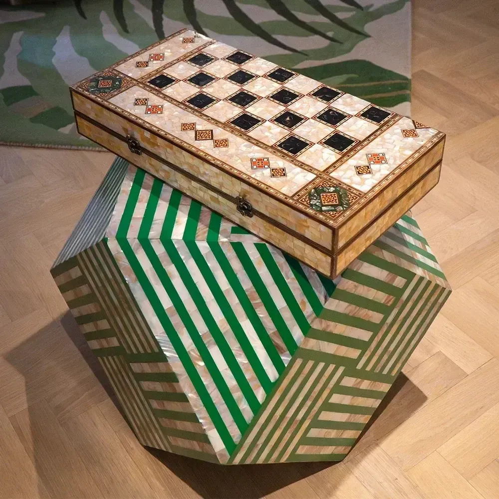 Gifts - Mother of Pearl and Olive Wood Backgammon & Chess Board Set - MAISON ROSHI - LUXURY ENTERTAINMENT CABINETS