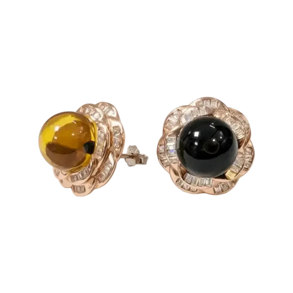 Bijoux - Boucles d'Oreilles Rondes Argent 925 Ambre Bleu et Strass AA 9mm - ARABESK