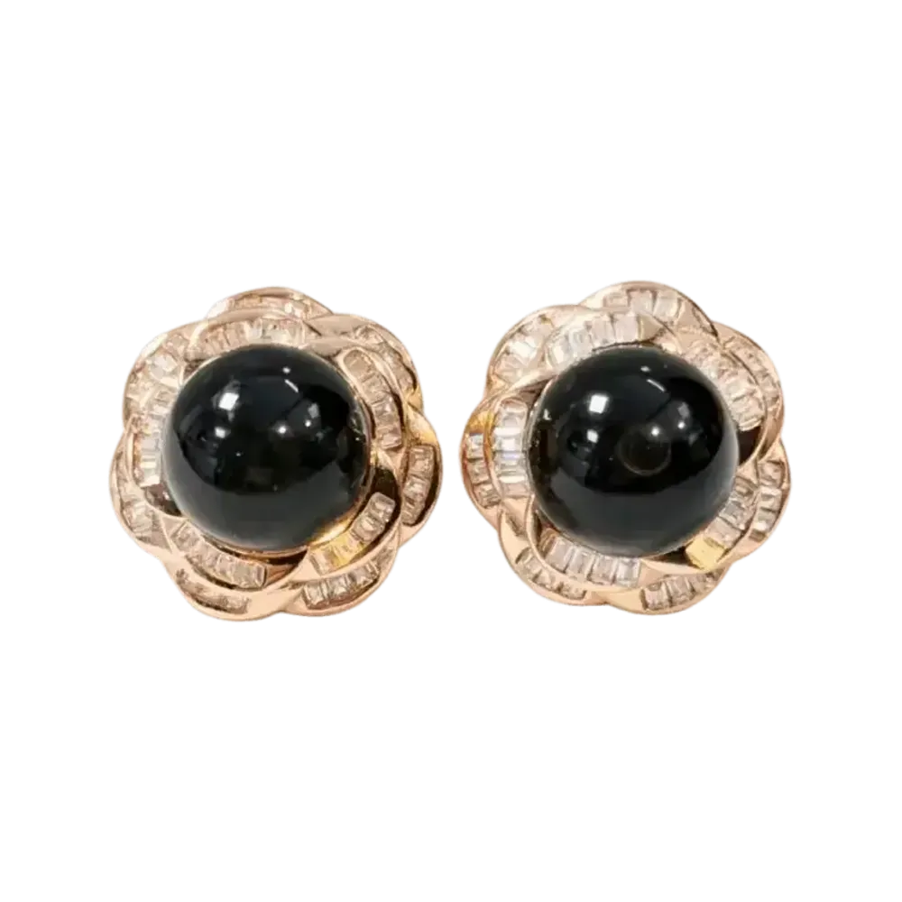 Bijoux - Boucles d'Oreilles Rondes Argent 925 Ambre Bleu et Strass AA 9mm - ARABESK