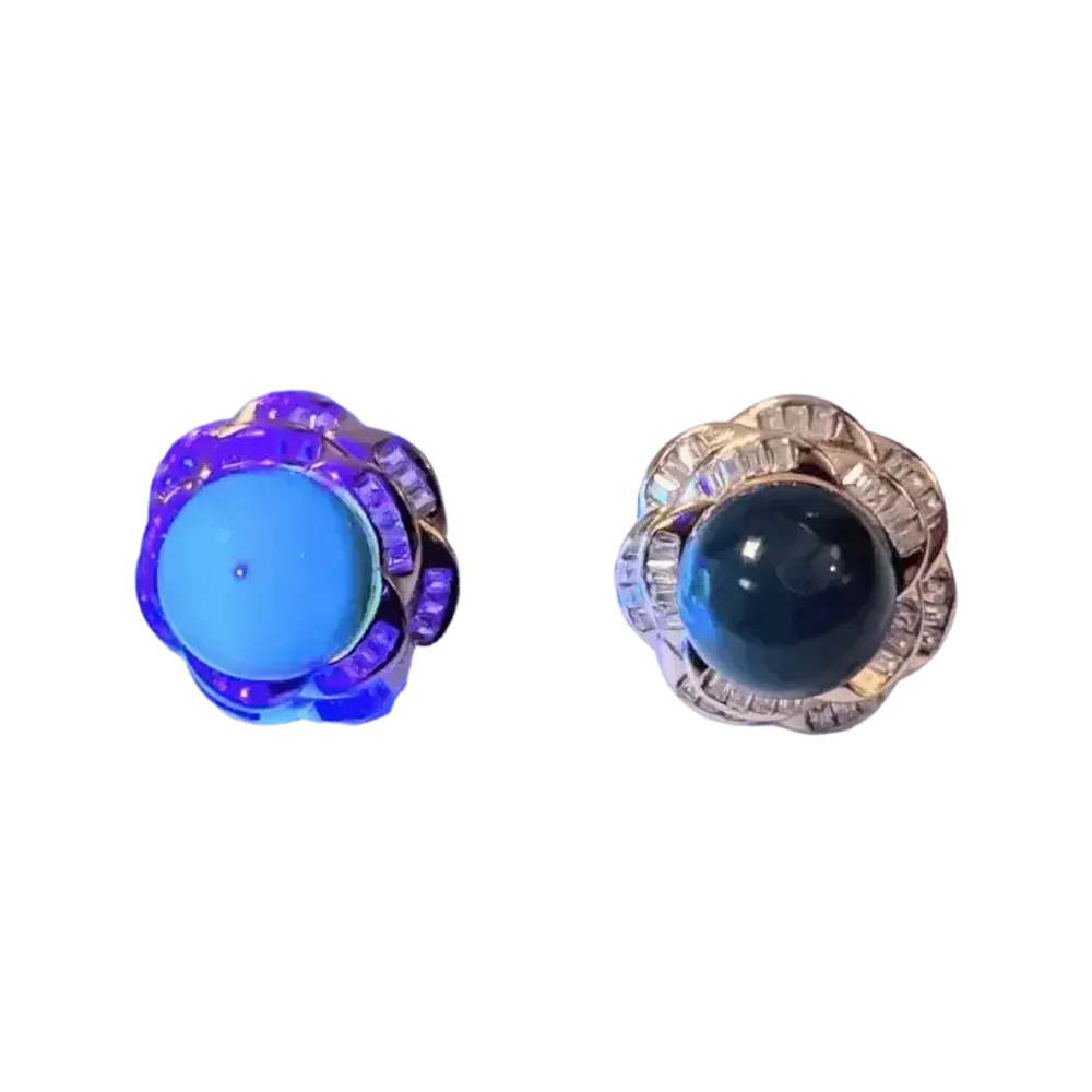 Bijoux - Boucles d'Oreilles Rondes Argent 925 Ambre Bleu et Strass AA 9mm - ARABESK