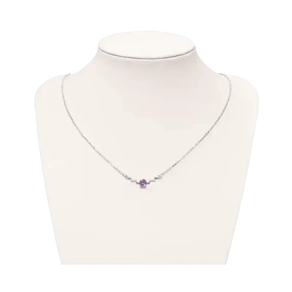 Jewelry - 925 Silver Necklace Amethyst and Faceted Rhinestones AA 5mm - ARABESK