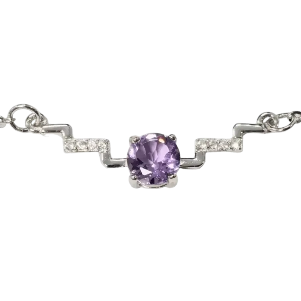 Jewelry - 925 Silver Necklace Amethyst and Faceted Rhinestones AA 5mm - ARABESK