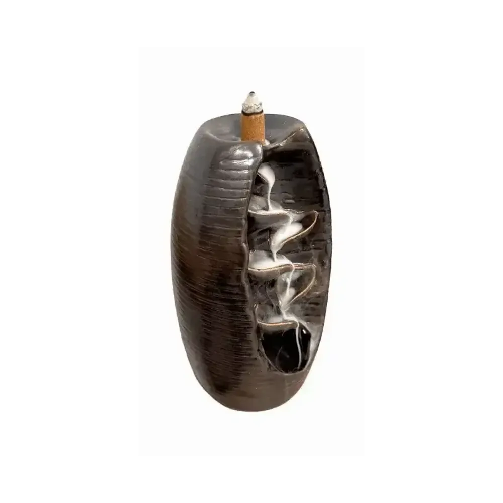 Scents - Rust Brown Ceramic Backflow Incense Holder Cascade of Leaves 20cm - ARABESK