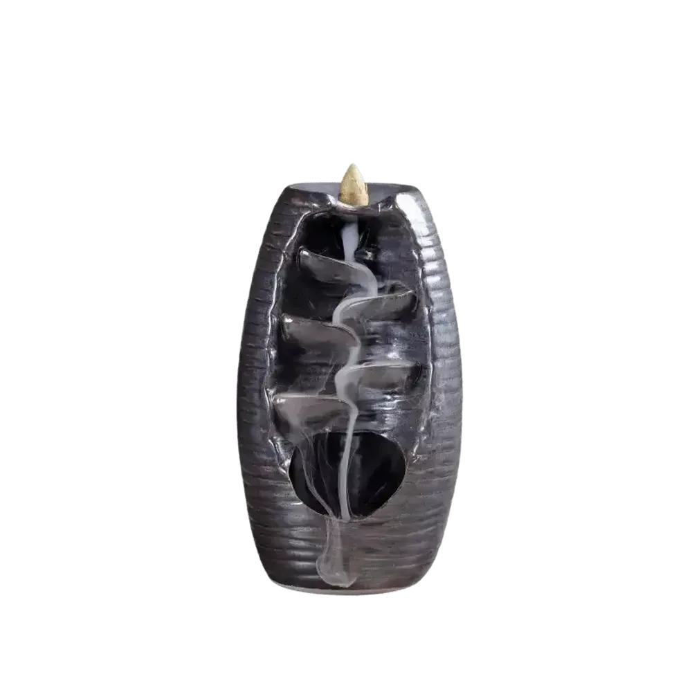 Scents - Rust Brown Ceramic Backflow Incense Holder Cascade of Leaves 20cm - ARABESK