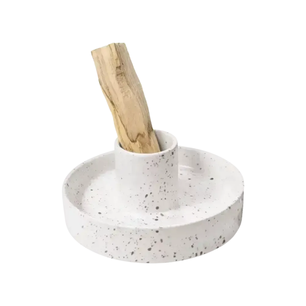 Scents - White Spotted Ceramic Incense Holder for Palo Santo 10.50cm - ARABESK