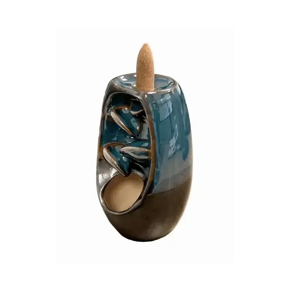 Scents - Rust Brown Ceramic Backflow Incense Holder Cascade of Leaves 20cm - ARABESK