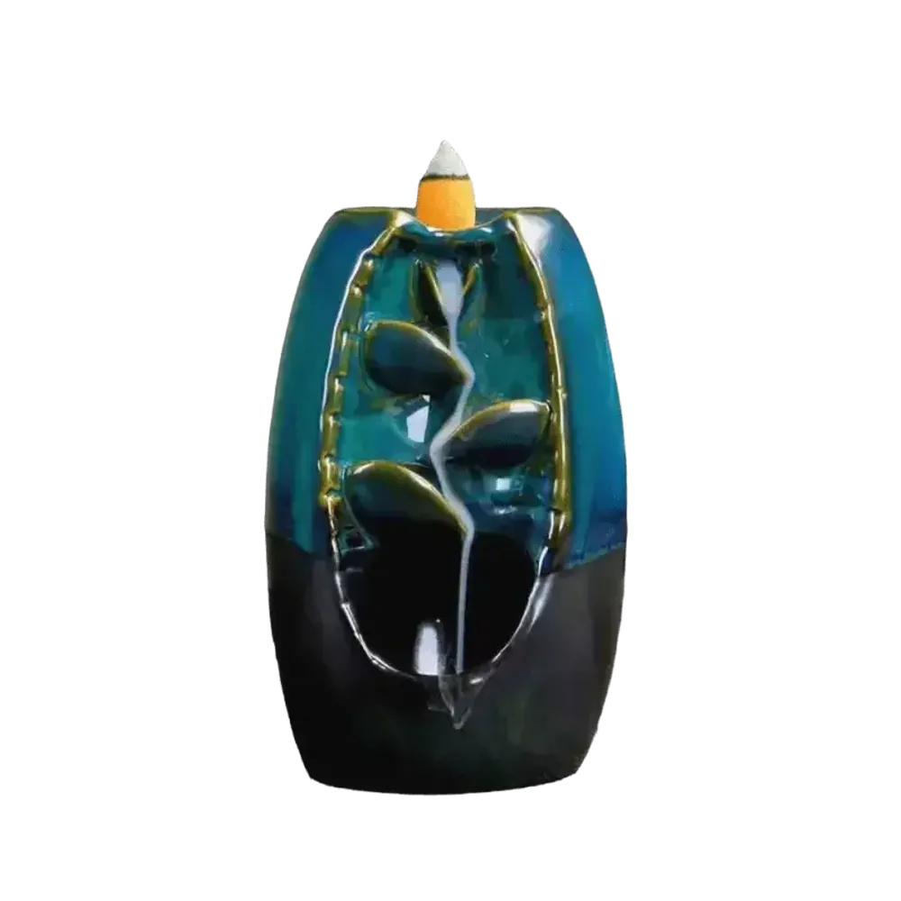 Scents - Rust Brown Ceramic Backflow Incense Holder Cascade of Leaves 20cm - ARABESK