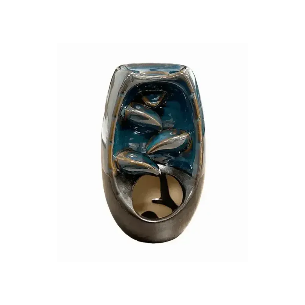 Scents - Rust Brown Ceramic Backflow Incense Holder Cascade of Leaves 20cm - ARABESK