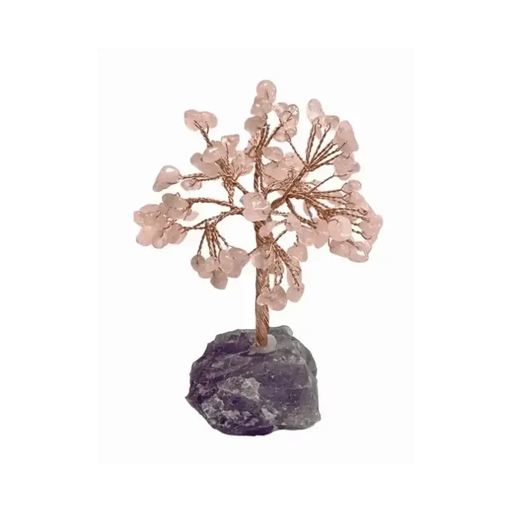 Bijoux - Arbre de Vie Quartz Rose sur Druse Améthyste 12-13cm - ARABESK