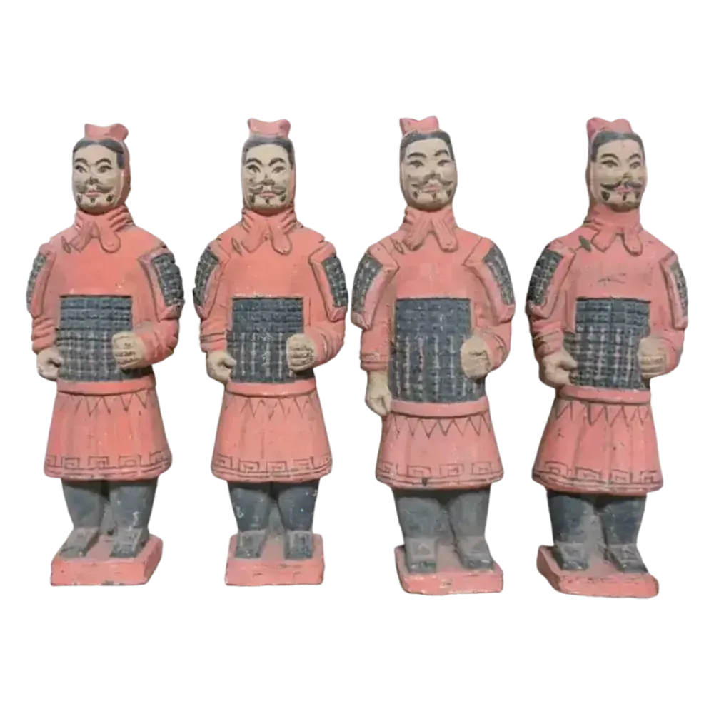 Sculptures, statuettes and miniatures - Antique Colorful Statue Warriors with Armor in Terracotta 15cm x 4 pcs - ARABESK