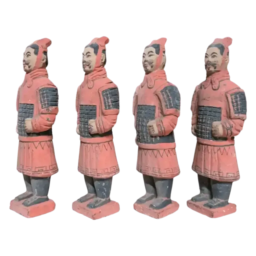 Sculptures, statuettes and miniatures - Antique Colorful Statue Warriors with Armor in Terracotta 15cm x 4 pcs - ARABESK