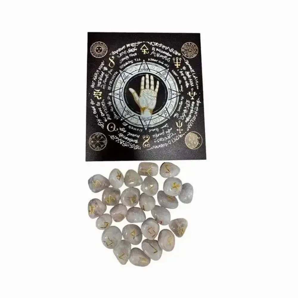 Bijoux - Boite Rune Futhark Quartz Rose avec Sac en Tissu 10x11cm - ARABESK