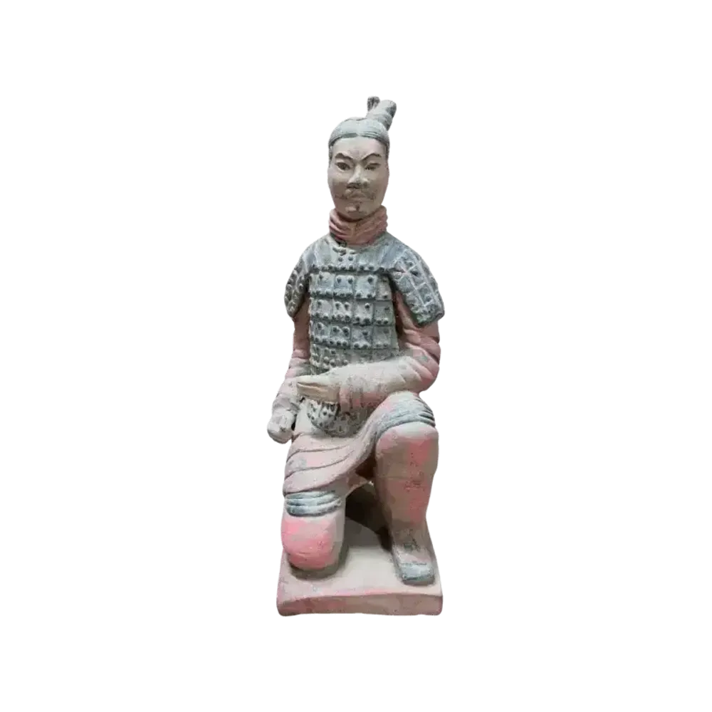 Sculptures, statuettes and miniatures - Antique Colorful Terracotta Kneeling Archer Statue 22 cm - ARABESK