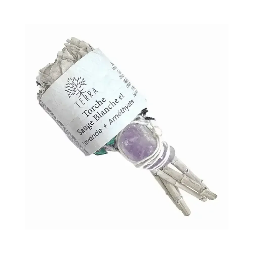 Senteurs - Torche Sauge Blanche Lavande avec Amethyste 25-30g 11cm - ARABESK