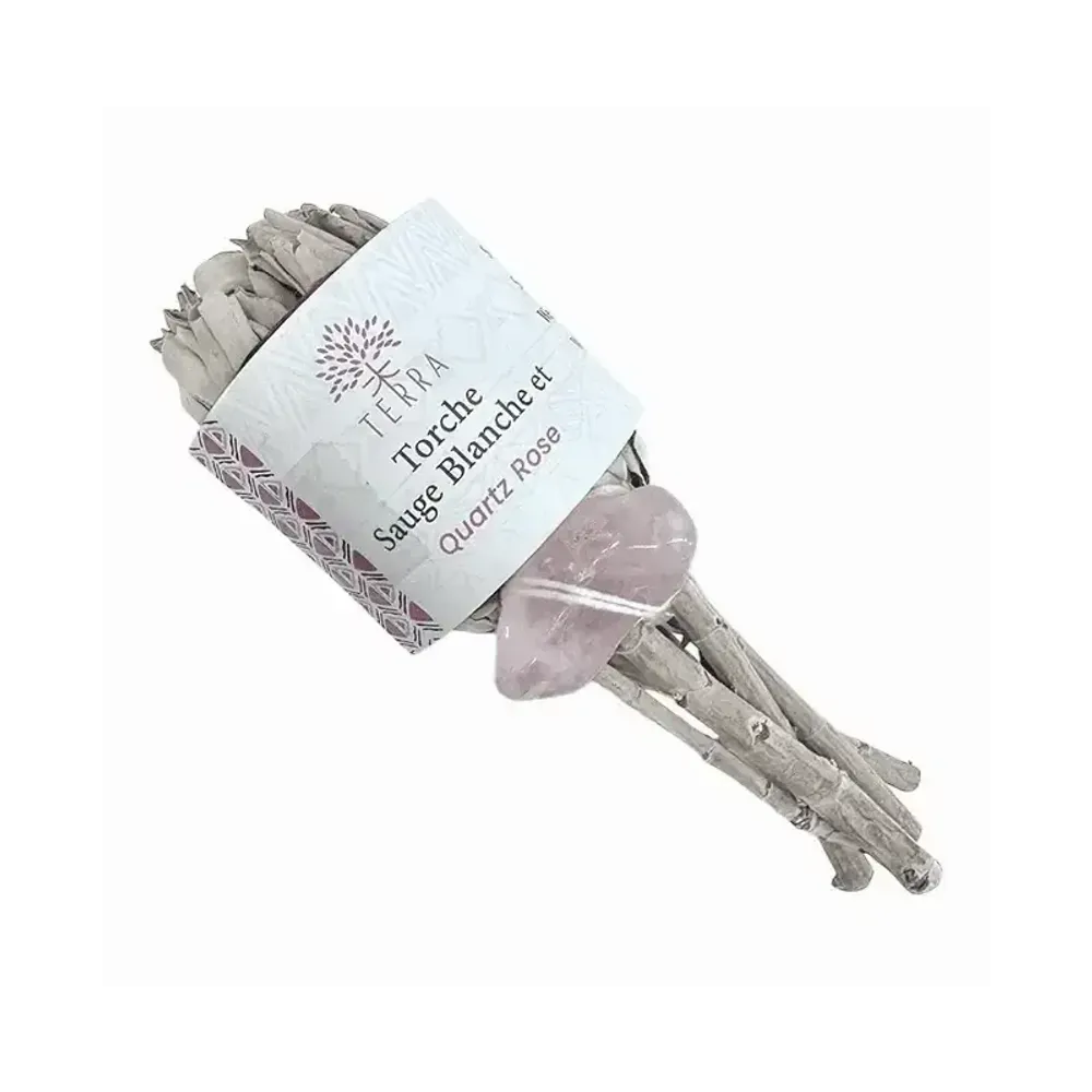 Senteurs - Torche Sauge Blanche Petale avec Quartz Rose 25-30g 11cm - ARABESK