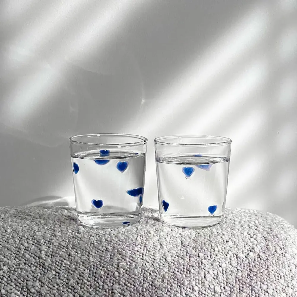 Glass - Glass hearts / set of 2 - blue - AND NOOK