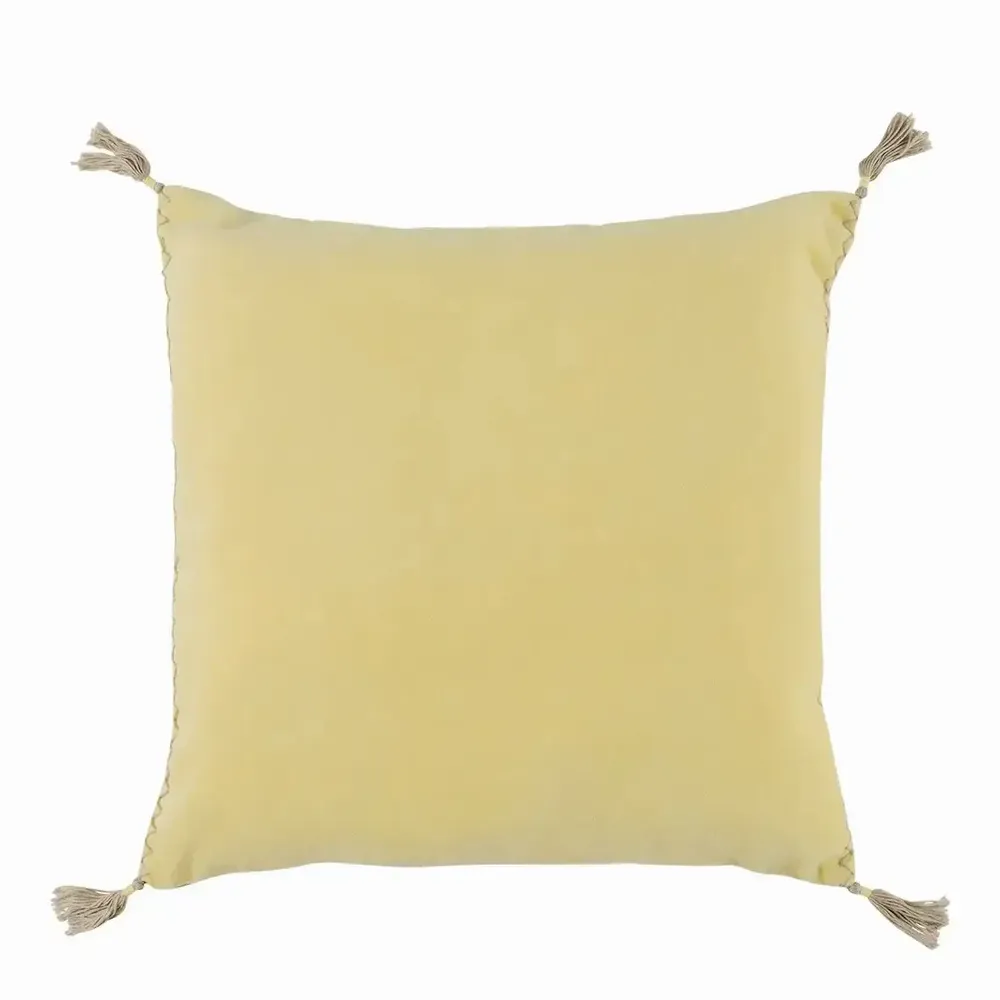 Fabric cushions - MATTEO pastel yellow cotton velvet cushion cover 50x50 - BLANC D'IVOIRE