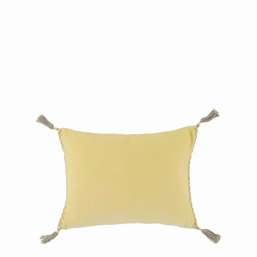 Fabric cushions - MATTEO pastel yellow cotton velvet cushion cover 30x40 - BLANC D'IVOIRE