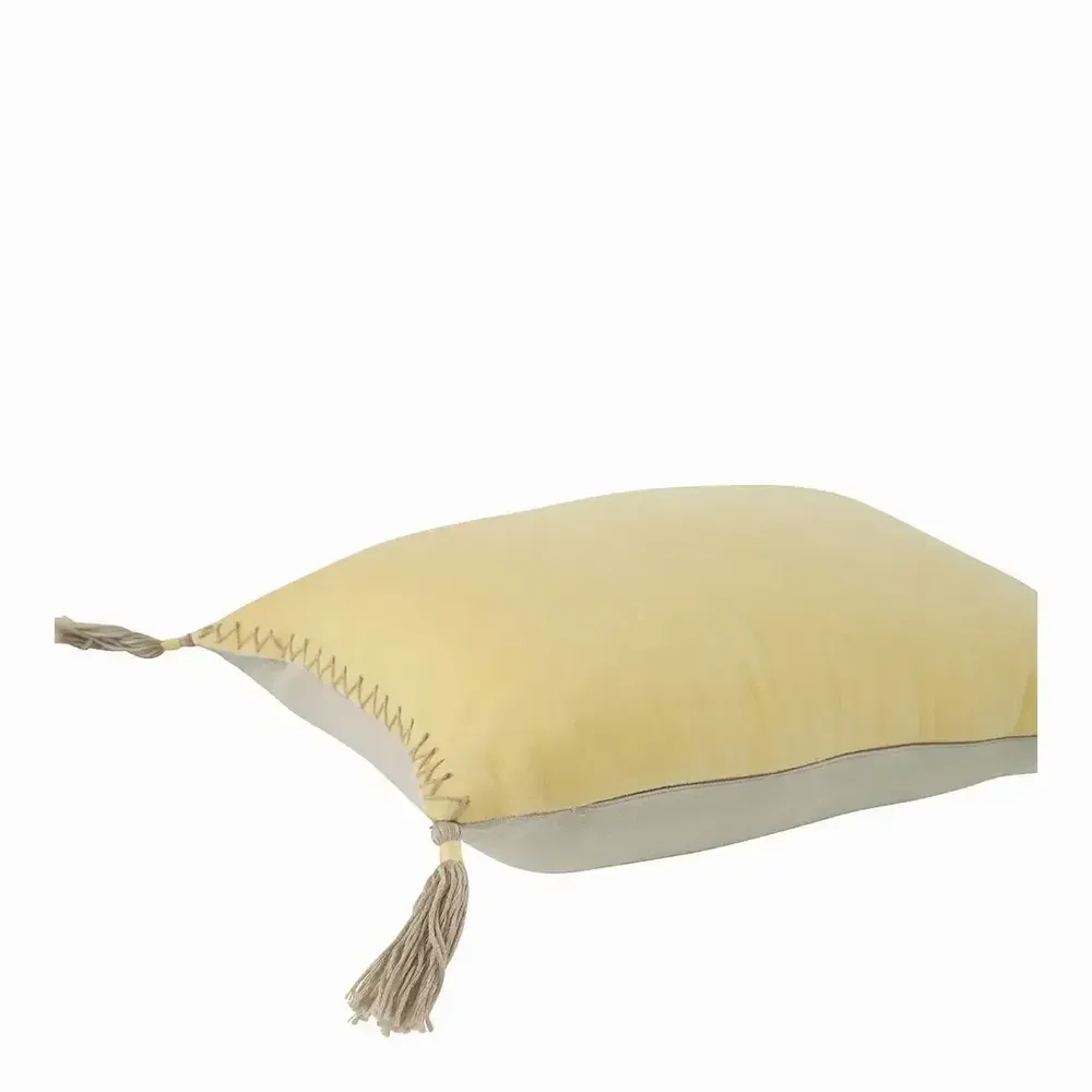 Fabric cushions - MATTEO pastel yellow cotton velvet cushion cover 30x40 - BLANC D'IVOIRE