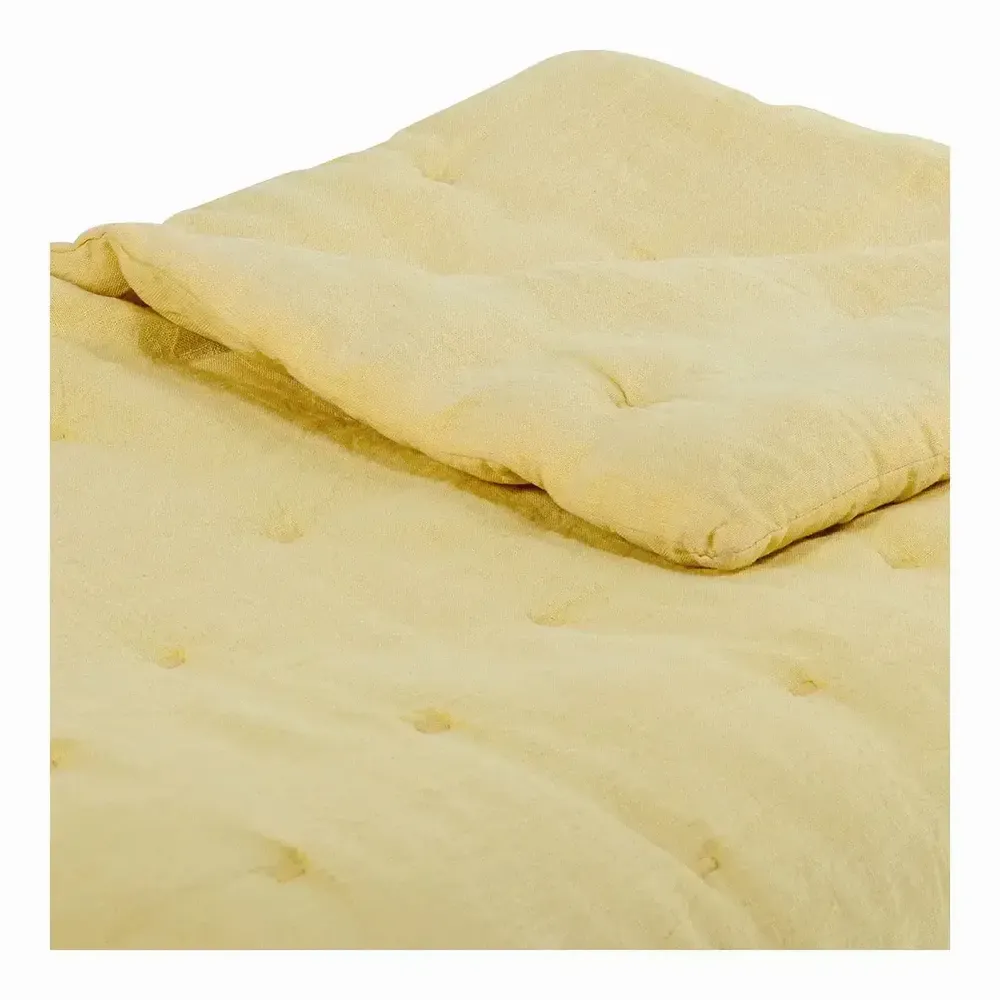 Linge de lit - Couvre-lit CHLOE lin lavé jaune pastel 180x230 - BLANC D'IVOIRE