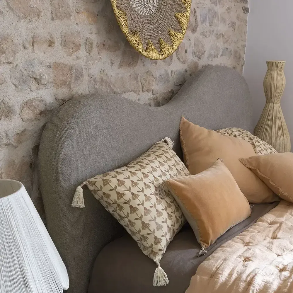 Fabric cushions - MATTEO apricot cotton velvet cushion cover 30x40 - BLANC D'IVOIRE