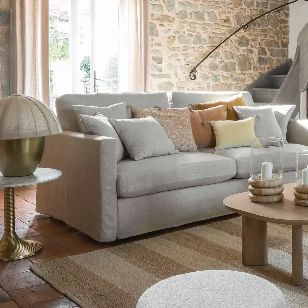 Fabric cushions - SOLINA pink cotton cushion cover 50x50 - BLANC D'IVOIRE