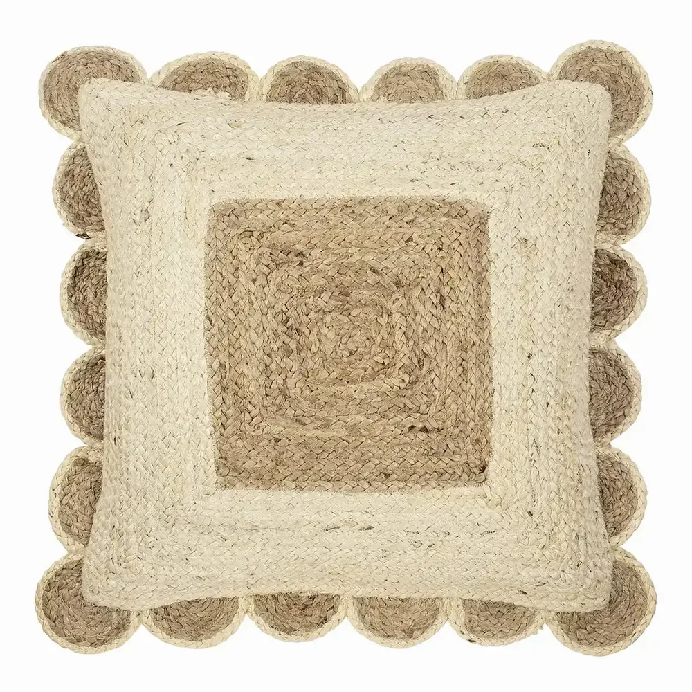 Coussins - Coussin ENOLA jute naturel et blanc 60x60 - BLANC D'IVOIRE
