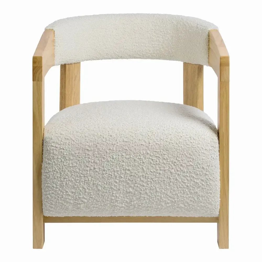 Armchairs - ARSÈNE armchair cream loop fabric rubberwood blond wood finish 60x66x66 - BLANC D'IVOIRE