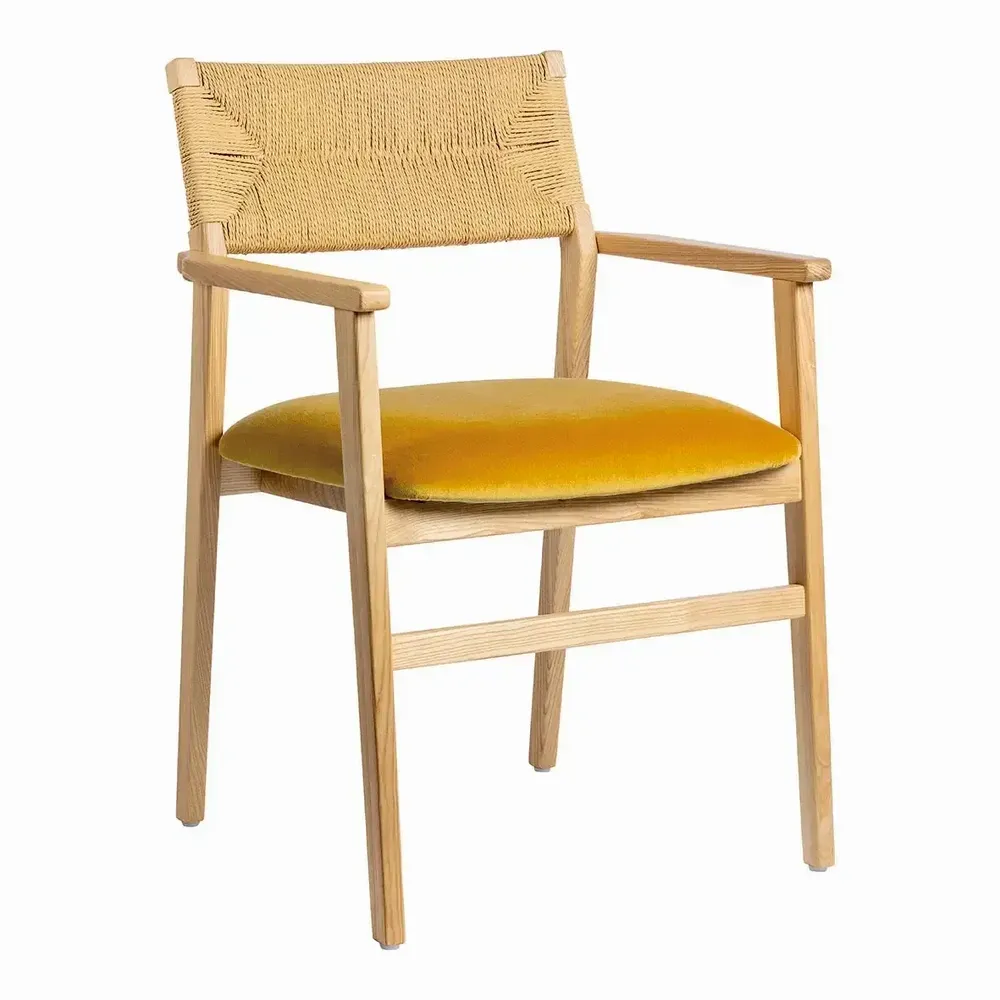 Chaises - Chaise PALOMA velours safran frêne finition bois blond 60,5x54x87 - BLANC D'IVOIRE