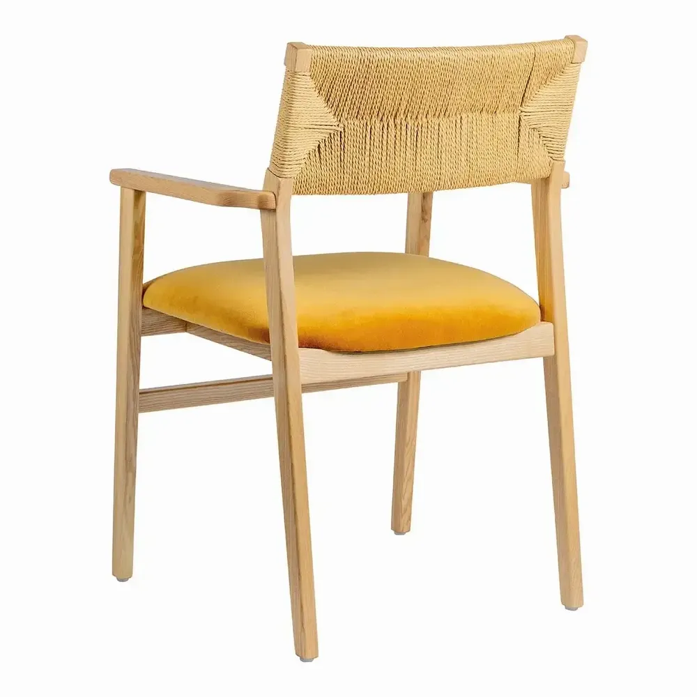Chaises - Chaise PALOMA velours safran frêne finition bois blond 60,5x54x87 - BLANC D'IVOIRE