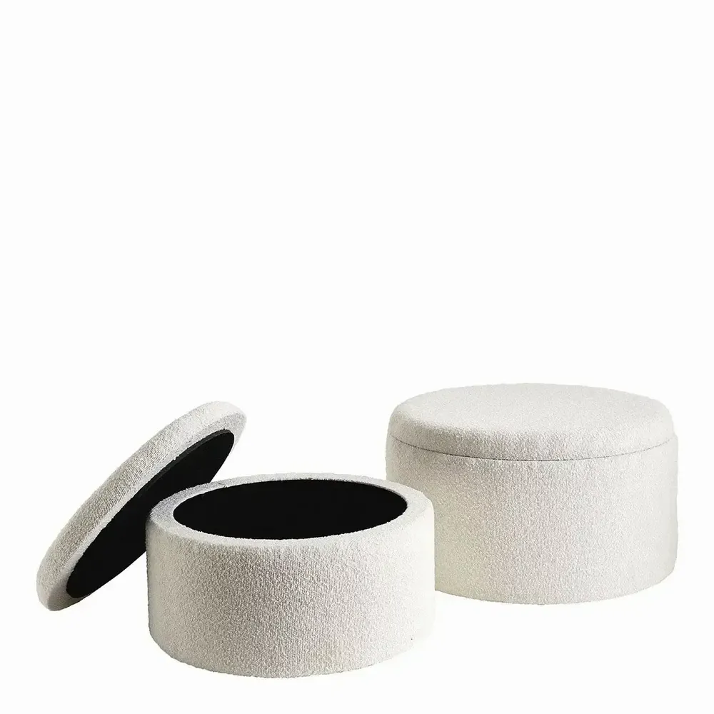 Ottomans - Set of 2 RILA poufs in cream French terry fabric, 62x36.5 and 50x29  - BLANC D'IVOIRE