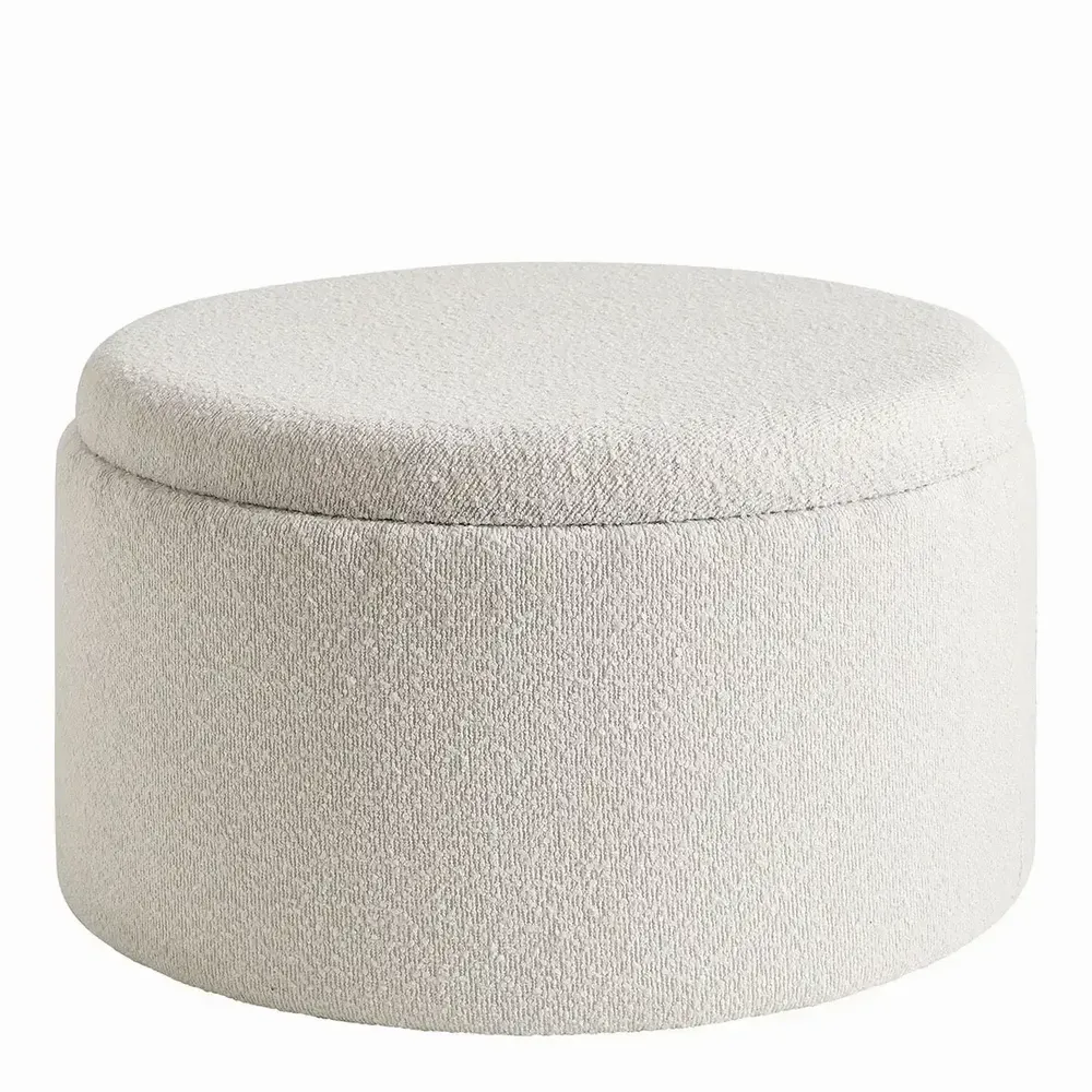 Ottomans - Set of 2 RILA poufs in cream French terry fabric, 62x36.5 and 50x29  - BLANC D'IVOIRE