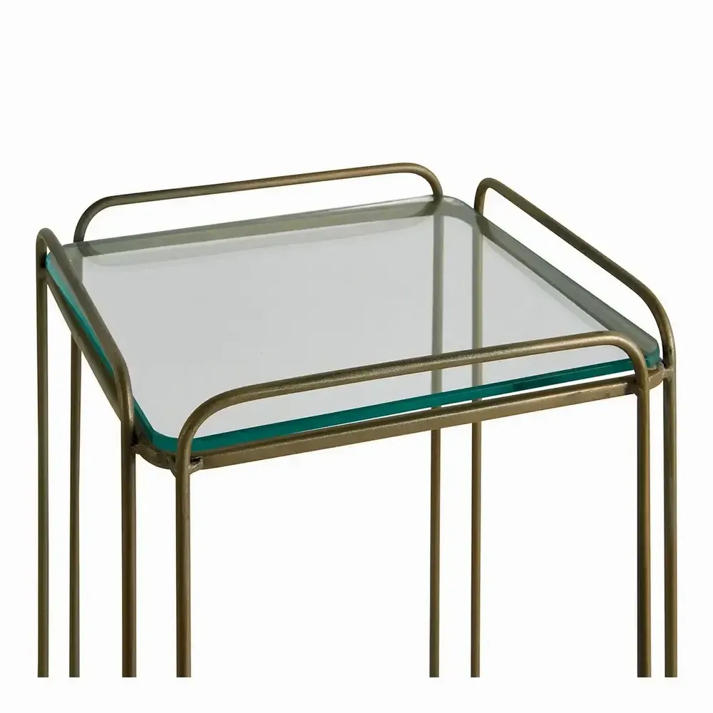 Consoles - Sellette ANATOLE verre et métal finition laiton doré 26x26x70 - BLANC D'IVOIRE