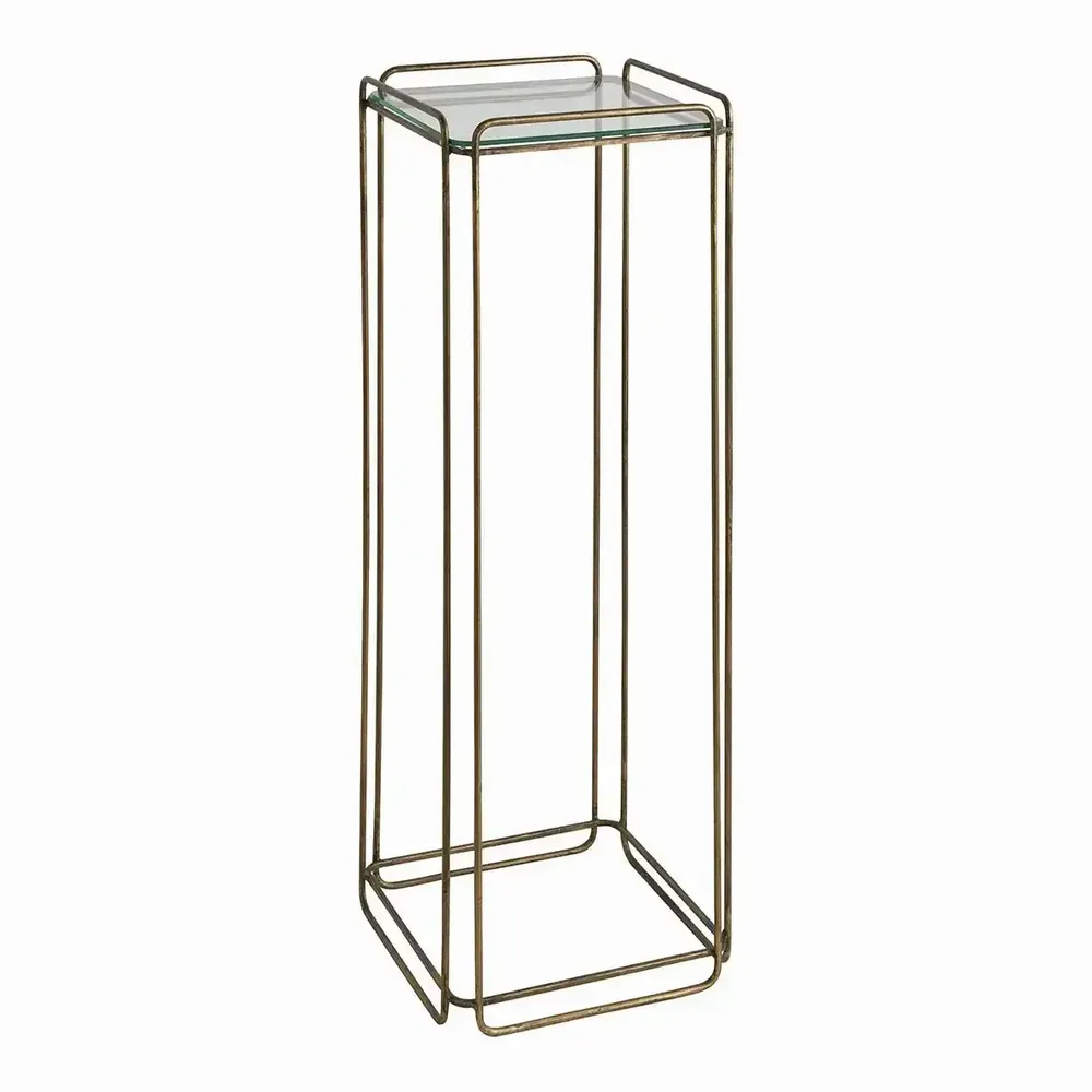 Console table - ANATOLE glass and metal stand with golden brass finish 31.5x31.5x90 - BLANC D'IVOIRE