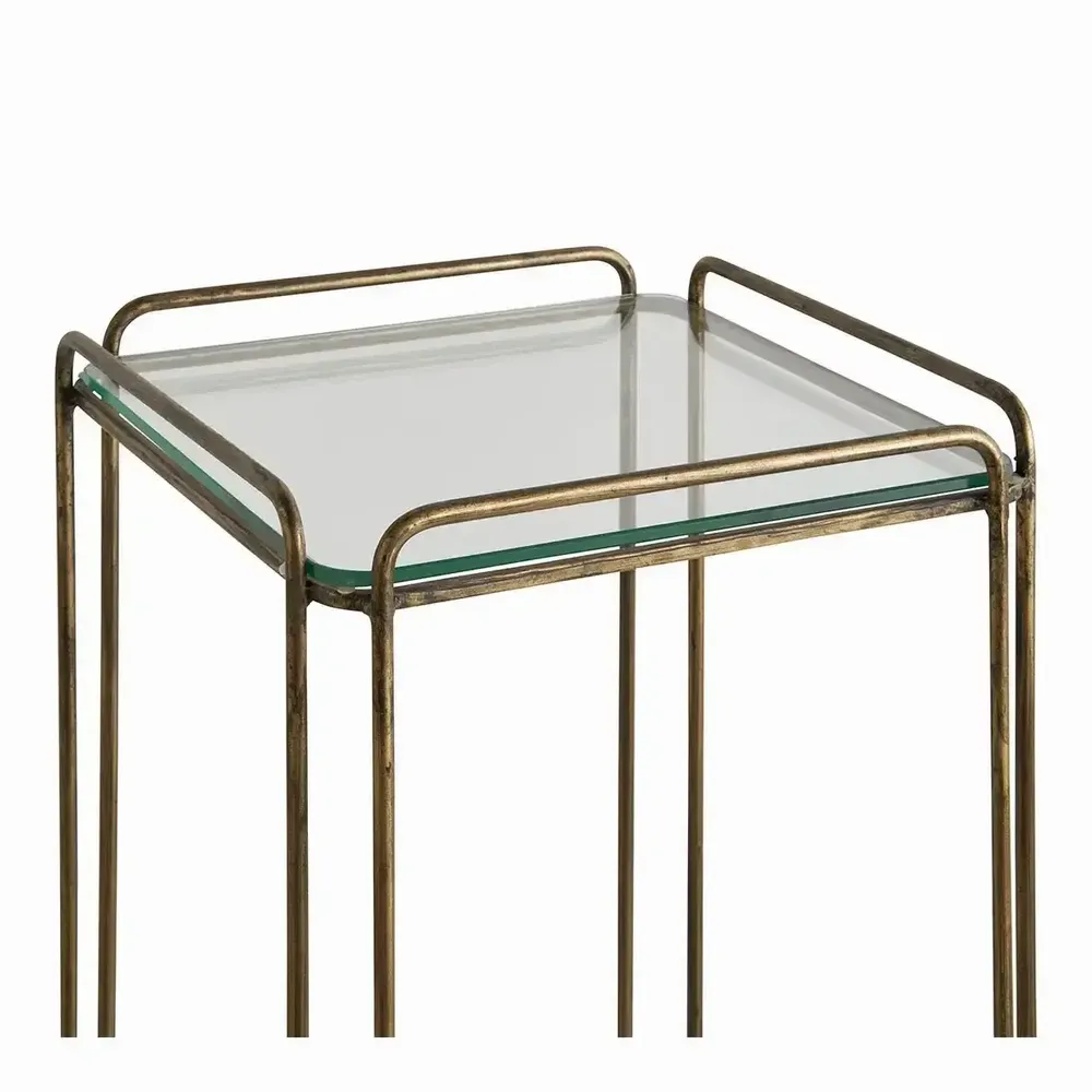 Console table - ANATOLE glass and metal stand with golden brass finish 31.5x31.5x90 - BLANC D'IVOIRE