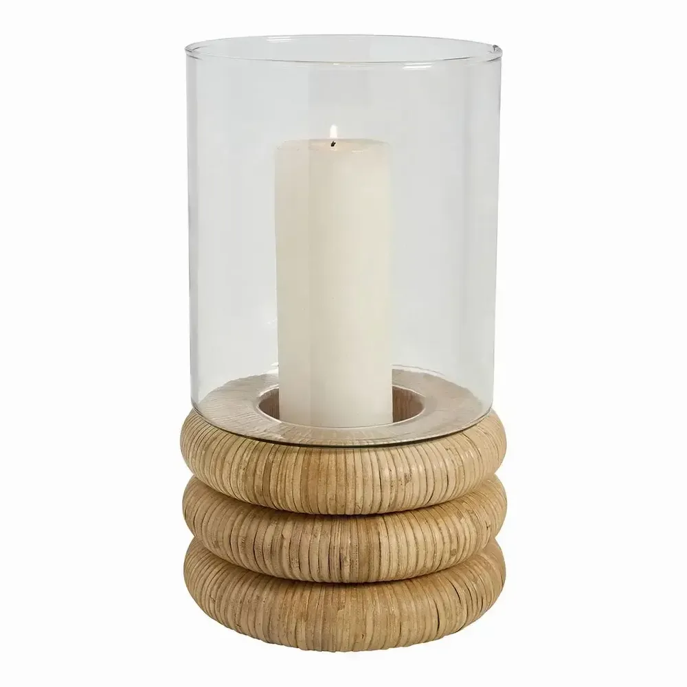 Candlesticks and candle holders - BOLINE glass and natural rattan tealight holder dia 20x33 - BLANC D'IVOIRE