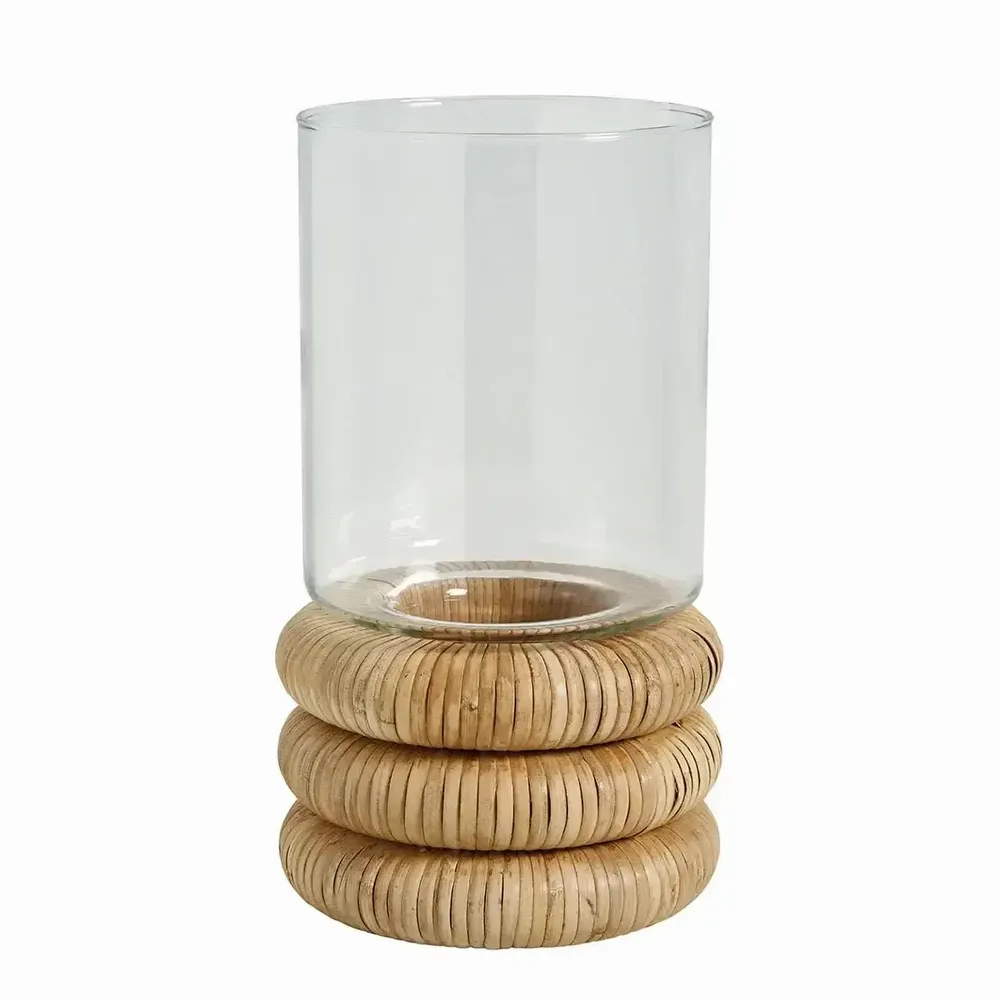 Candlesticks and candle holders - BOLINE glass and natural rattan tealight holder dia 16x28.5 - BLANC D'IVOIRE