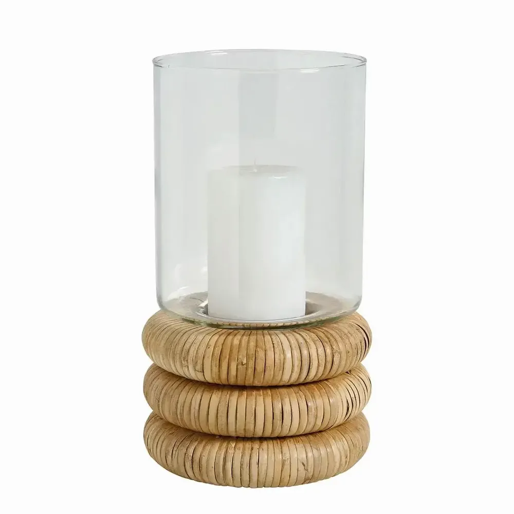 Candlesticks and candle holders - BOLINE glass and natural rattan tealight holder dia 16x28.5 - BLANC D'IVOIRE