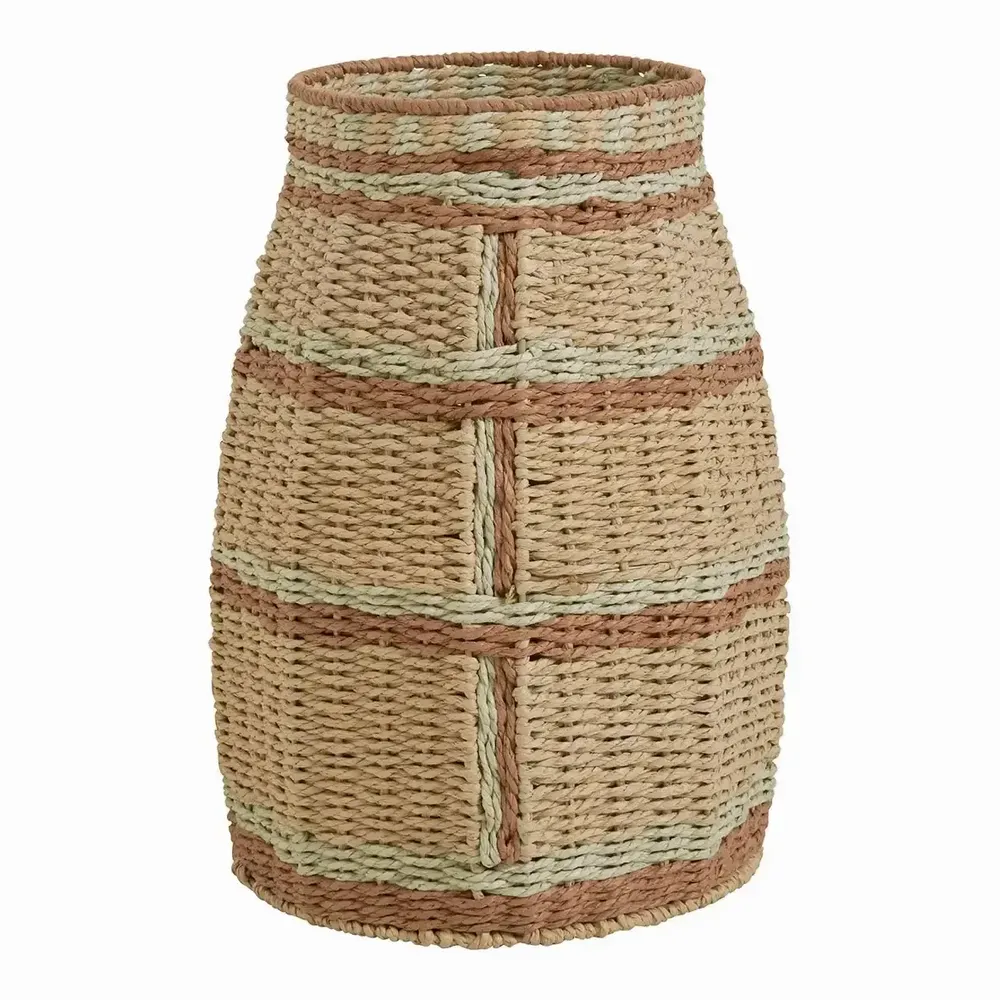 Vases - Vase décoratif HOKA corde de papier naturel bronze et vert d'eau dia 20x40 - BLANC D'IVOIRE