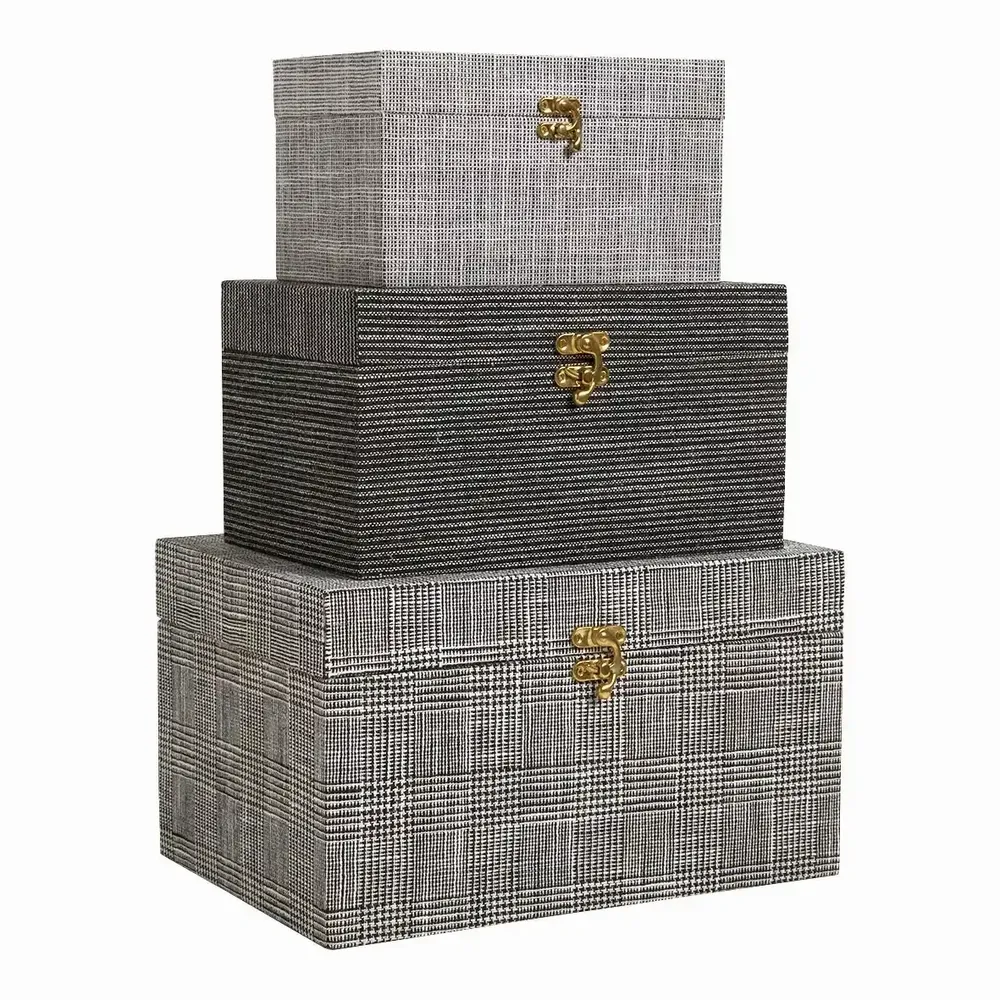 Objets de décoration - Set de 3 boîtes GABIN tissu noir et blanc 35x25x20 - BLANC D'IVOIRE