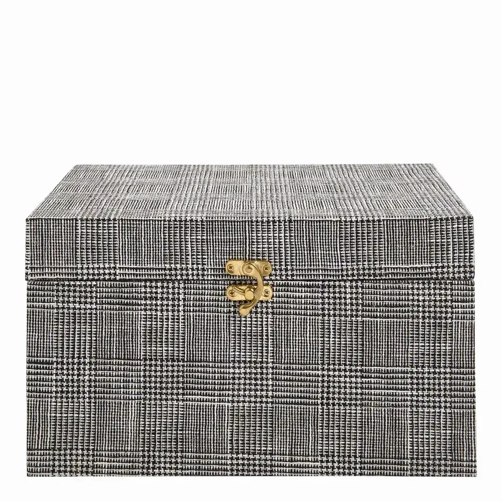 Objets de décoration - Set de 3 boîtes GABIN tissu noir et blanc 35x25x20 - BLANC D'IVOIRE